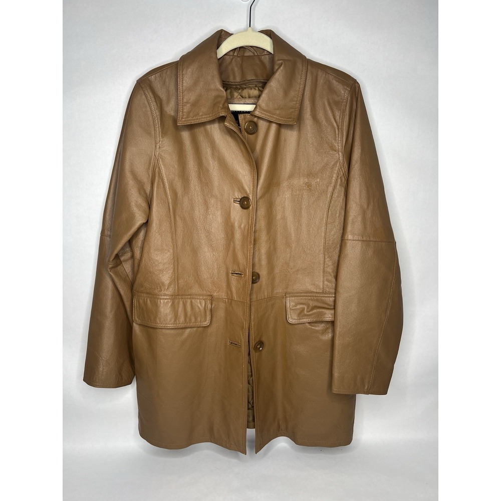 Centigrade Leather‎ Jacket Soft Tan Camel Medium 4 Button Zipper Lined Womens